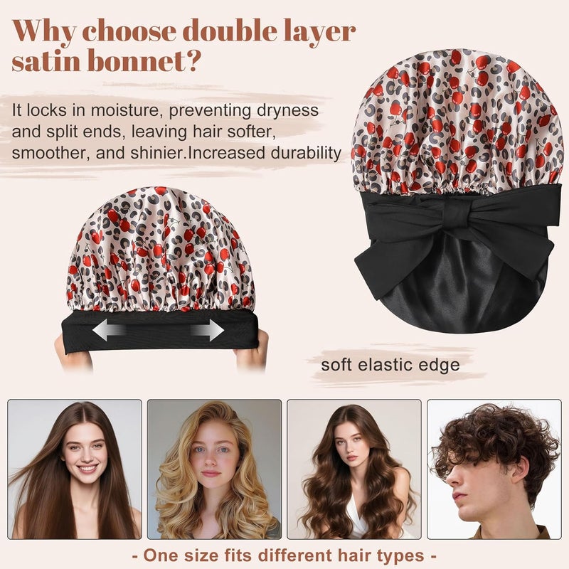CHLINS Satin Bonnet Silk Bonnet for Sleeping Silk Sleep Cap Double Layer Hair Bonnet with Elastic Tie Band for Curly Hair Night Cap - Image 3